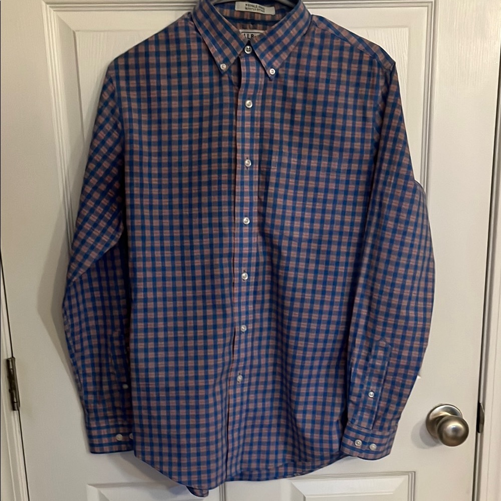 L.L. Bean Blue and Orange Plaid Men's Shirt